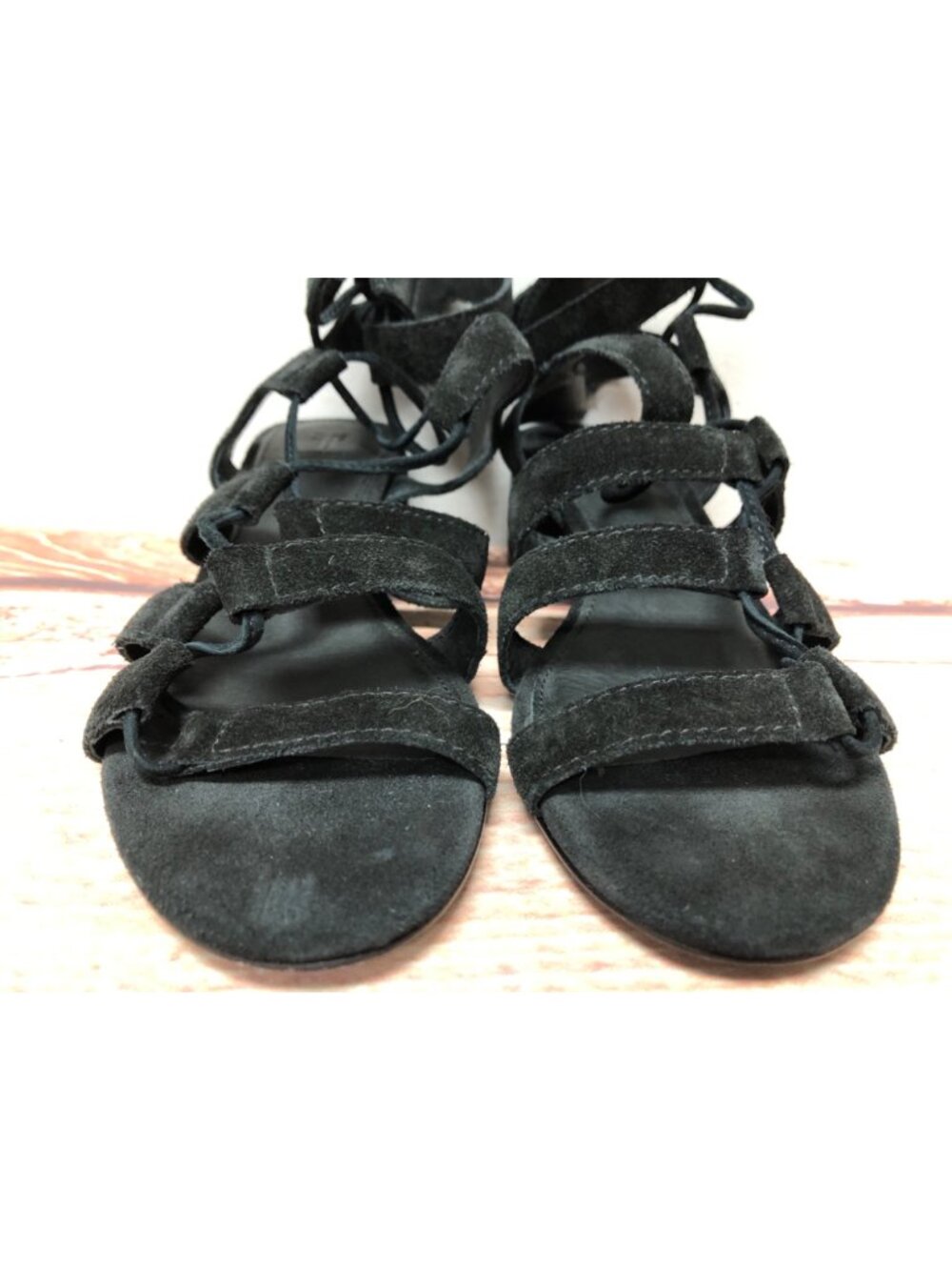 Frye Chrissy Side Ghillie Black Suede Strappy Gladiator Sandals Womens 6 (9g44) - Picture 8 of 10